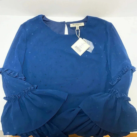 Free Generation Navy Blue Star Bell Sleeve Blouse NWT - Picture 4 of 8